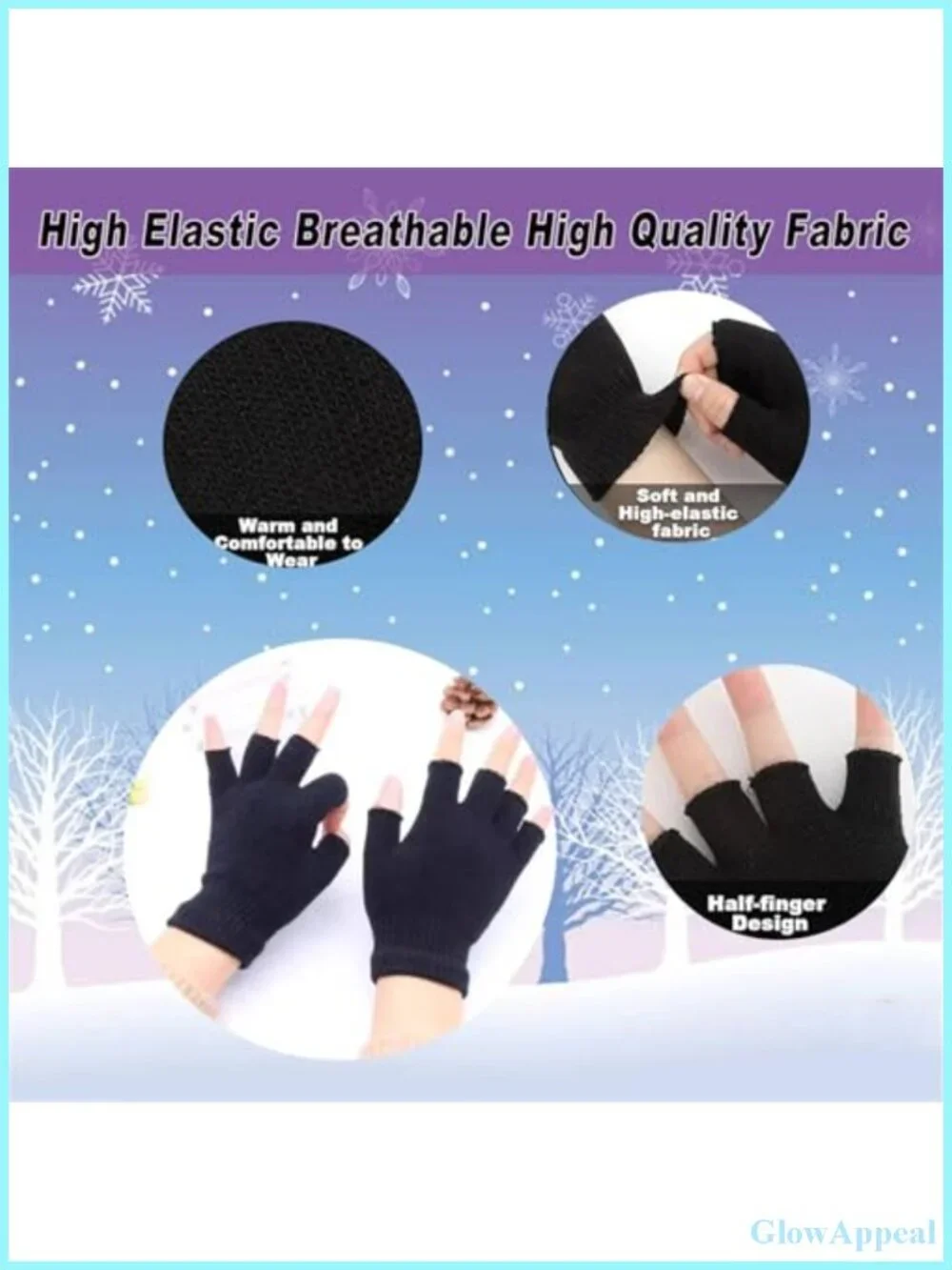 3 Pairs Fingerless Gloves Women Men Teens Acrylic Knit Half Finger Gloves